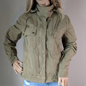 J. Crew Jacket Women's Small Green 720 Hooded Utility Cotton Military Style Coat